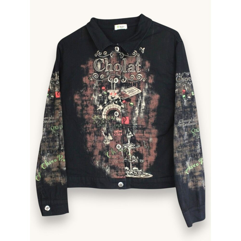 Cactus Shirt Jacket Black Chocolate Brown Artsy Boho Abstract Print M